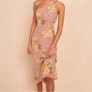 Reformation One Shoulder Floral Pink Dress